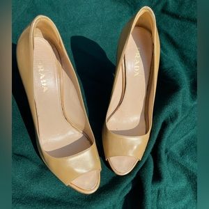 Prada Peek-Toe Heels, Cream, Size 37.5
